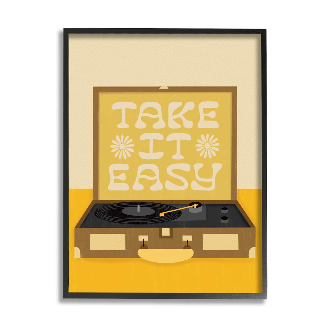 Stupell Industries Take it Easy Motivational Vintage Boho Record Player Framed Wall Art
